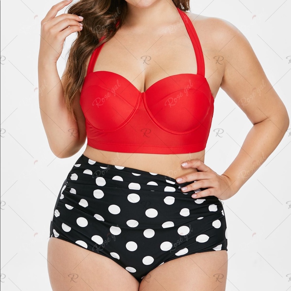Polka Dot Plus Size Halter High Waisted 50s Bikini